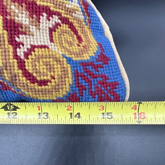 Tommy Hilfiger Home Needlepoint Pillow Blue Gold Decorative Cushion 16"x16" - Picture 7 of 8